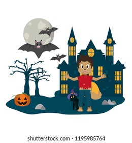 Kid and halloween cartoon