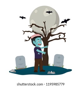 Kid and halloween cartoon