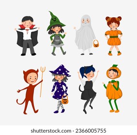 Kid in Halloween Costume, for sticker, background, or decoration. A simple vector design.