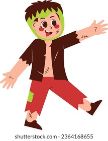 Kid Halloween Frankenstein Costume Illustration