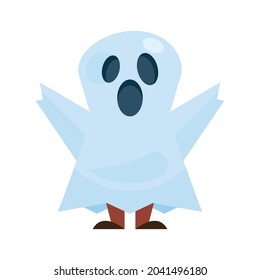 kid with halloween ghost costume on white background