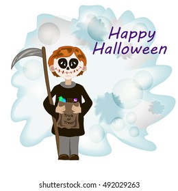 Kid with Halloween Skeleton Costume