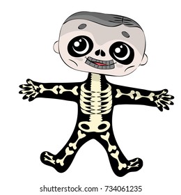 Kid In Halloween Skeleton Costume