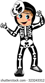 Kid with Halloween Skeleton Costume Isolated