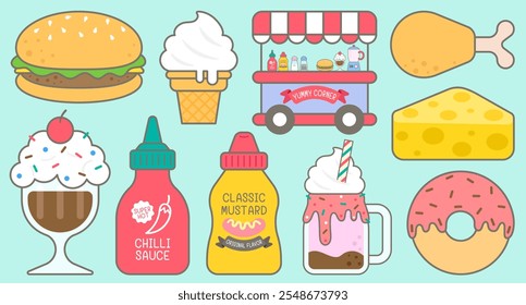 Criança mão desenhada bonito Fast food Elementos