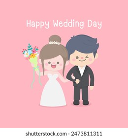 Kid hand drawn cute happy sweet wedding day illustration