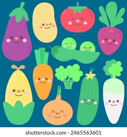 Kid hand drawn cute healthy food vegetable characters