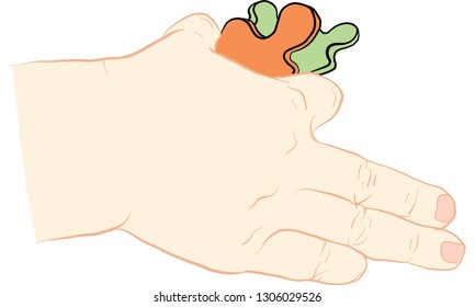 kid hand holding jigsaw vector
