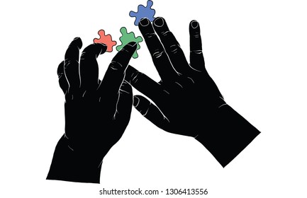 kid hand holding jigsaw vector