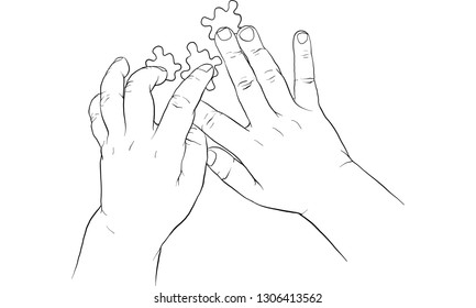 kid hand holding jigsaw vector
