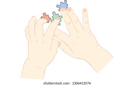 kid hand holding jigsaw vector