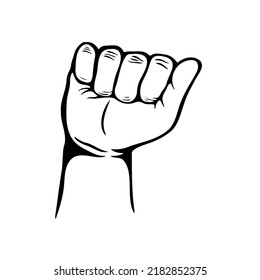 Kid Hand Raising A Fist. Hands Clenched Power Strength. Raised Fist Line Art.