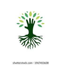 Kid Hand Tree Root Logo Vector Icon Illustration