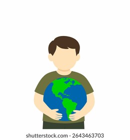 Kid hands holding Earth globe. Earth Day, World Environment Day concept. Sustainable ecology and environment conservation concept design. Vector illustration.