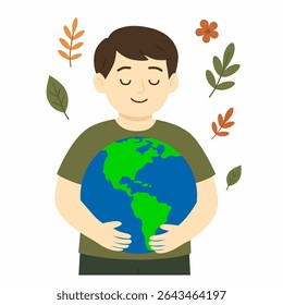 Kid hands holding Earth globe. Earth Day, World Environment Day concept. Sustainable ecology and environment conservation concept design. Vector illustration.