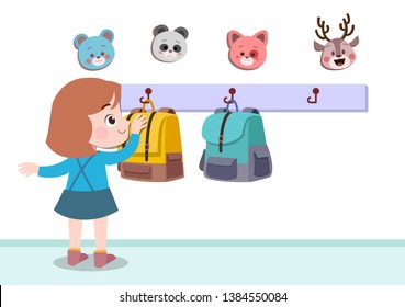 kid hanging bag vector illustration isolated