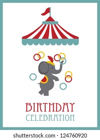 kid happy birthday card design. circus animal. vector illustration