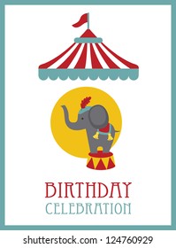 kid happy birthday card design. circus animal. vector illustration