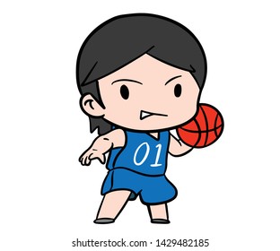 Kid Happy Playing Boy Basketball Sports Logo