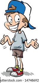 kid with hat wondering and denying