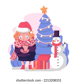 kid have christmas gift vector illustration design
