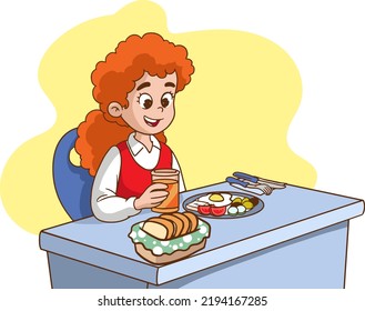 kid having breakfast vector illustration