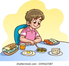 kid having breakfast vector illustration