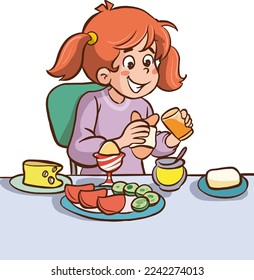 kid having breakfast vector illustration