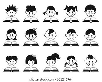 kid head with book icons