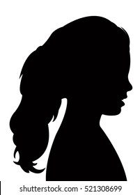 Portrait Black Silhouette Young Girl Ponytail Stock Vector (Royalty ...