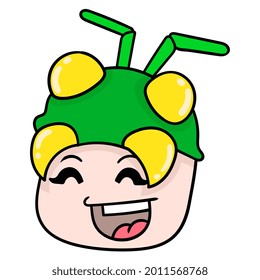 kid head wearing fly insect costume, vector illustration carton emoticon. doodle icon drawing