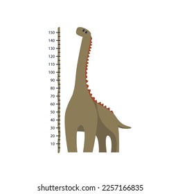 Kid height measure ruler for wall with dinosaur illustration. Child growth meter or chart, cute animal cartoon dinosaur character isolated on white background. Measurement concept