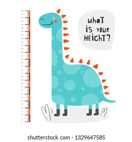 Kid height measurement, centimeter, chart with dinosaur for wall, room interior. Funny dino for children