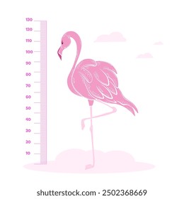 Kid height measurement. Collection of cute wall rulers with  flamingo. Chart with African animals. Cartoon flat vector illustration set isolated on white background