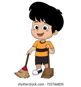 Kid help their parents to sweep home.Vector and illustration.