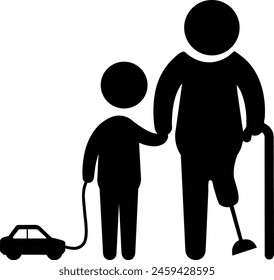 A kid is helping the disabled person denoting an icon for disability help. Simple editable vector EPS file
