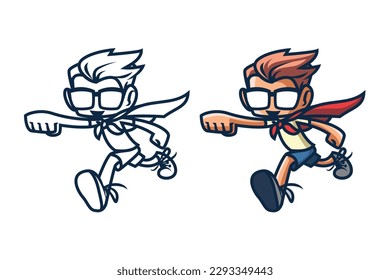 Kid hero mascot logo cartoon illustration vector