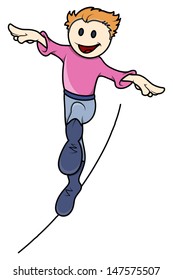 Kid High Wire Stunt - Vector Cartoon Illustration