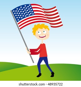 Kid holding American flag