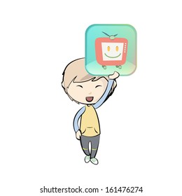 Kid holding a badge. Vector design. 