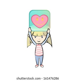 Kid holding a badge. Vector design. 