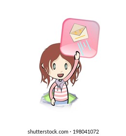 Kid holding a badge. Vector design. 