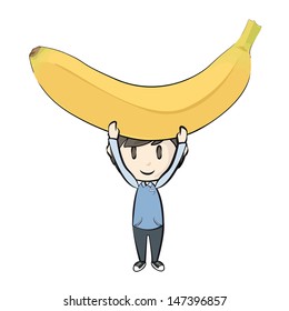 Kid holding banana. Vector design