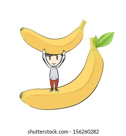 Kid holding banana. Vector design 