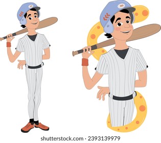  Kid holding baseball with a smile cartoon 2d vector isolated hand drawn