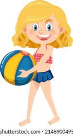 Kid holding beach ball on white background illustration