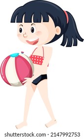 Kid holding beach ball on white background illustration