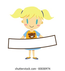 kid holding blank sign - vector