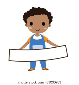 kid holding blank sign - vector