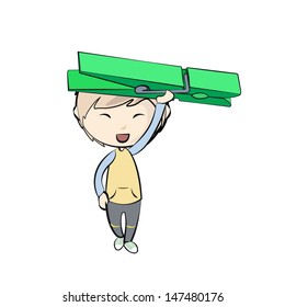 Kid holding clothespin